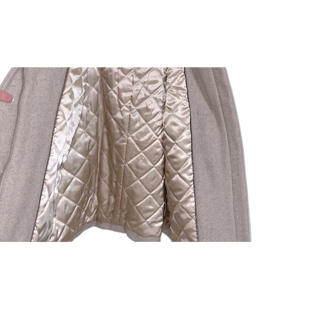 Calvin Klein NWT Tan Herringbone Wool Coat Faux Fur Hood Size L - Picture 4 of 11